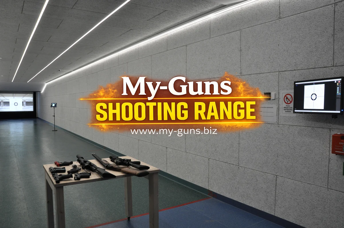 Werbung für die MY-Guns Shooting Range und Academy